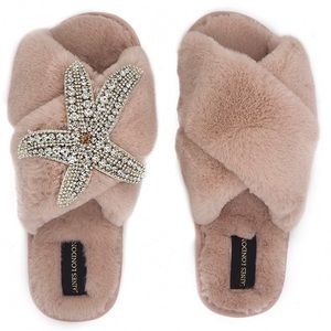 Laines London Silver Starfish Slippers Pink